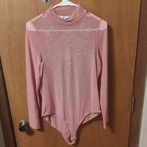 Nwot Iris Pink Embellished Bodysuit. Size Large